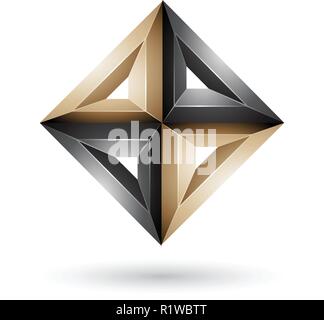 Vector Illustration of Beige and Black 3d Geometrical Embossed Diamond Shape isolated on a White Background Stock Vector