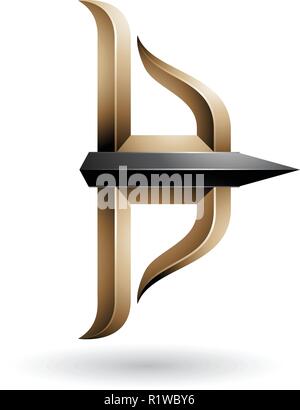 Vector Illustration of Beige and Black Embossed Bow and Arrow isolated on a White Background Stock Vector