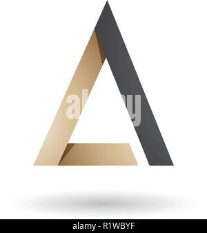 Vector Illustration of Beige and Black Folded Triangle Letter A isolated on a White Background Stock Vector