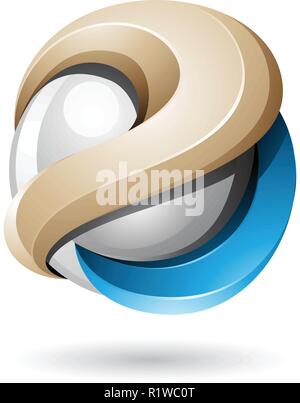 Vector Illustration of Beige and Blue Bold Metallic Glossy 3d Sphere isolated on a White Background Stock Vector