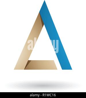 Vector Illustration of Beige and Blue Folded Triangle Letter A isolated on a White Background Stock Vector