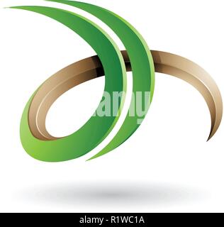 Vector Illustration of Beige and Green 3d Curly Letter D and H isolated on a White Background Stock Vector