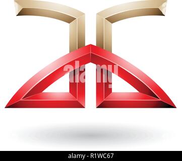 Vector Illustration of Beige and Red Bridged Embossed Letters of A and G isolated on a White Background Stock Vector