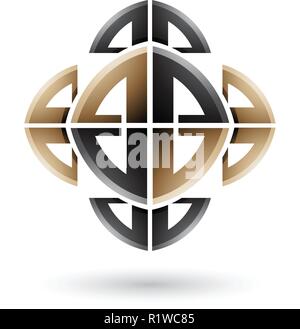 Vector Illustration of Black and Beige Abstract Ornamental Bow Shapes isolated on a White Background Stock Vector
