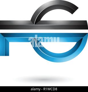 Vector Illustration of Black and Blue Abstract Key-like Symbol isolated on a White Background Stock Vector