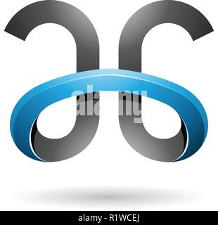 Vector Illustration of Black and Blue Bold Curvy Letters A and G isolated on a White Background Stock Vector