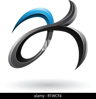 Vector Illustration of Black and Blue Curly Fish Tail Like Letters A and K isolated on a White Background Stock Vector