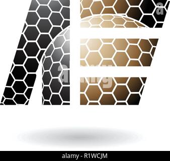 Vector Illustration of Black and Brown Dual Letters of A and E with Honeycomb Pattern isolated on a White Background Stock Vector