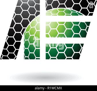 Vector Illustration of Black and Green Dual Letters of A and E with Honeycomb Pattern isolated on a White Background Stock Vector
