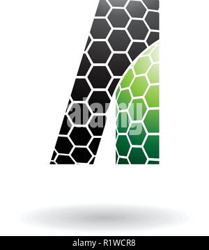 Vector Illustration of Black and Green Letter A with Honeycomb Pattern isolated on a White Background Stock Vector