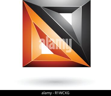 Vector Illustration of Black and Orange 3d Geometrical Embossed Triangles and Square Shape isolated on a White Background Stock Vector