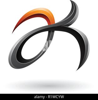 Vector Illustration of Black and Orange Curly Fish Tail Like Letters A and K isolated on a White Background Stock Vector