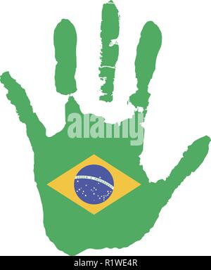 green color of the flag. vector handprint in the form of the flag of Brazil. Stock Vector