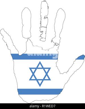 blue, white color of the flag star. vector handprint in the form of the flag of Israel. Stock Vector