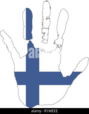 blue, white color of the flag. vector handprint in the form of the flag of Finland. Stock Vector