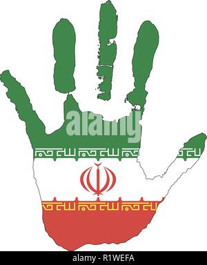 red, white and green color of the flag. vector handprint in the form of the flag of Iran. Stock Vector