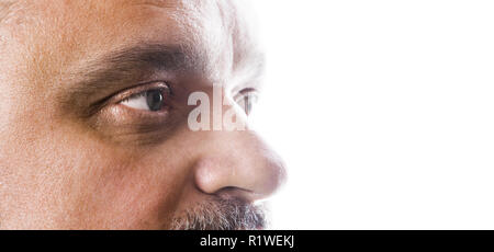 The eyes of man portrait in profile. Isolated on a white background Stock Photo