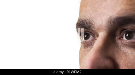 The eyes of man portrait in profile. Isolated on a white background Stock Photo