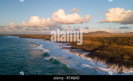 aerial view west coast of Fuerteventura at sunset, canary islands Stock Photo