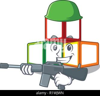 Army bright toy block bricks on cartoon Stock Vector