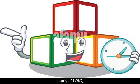 With clock toy blocks cube blank cartoon wooden Stock Vector