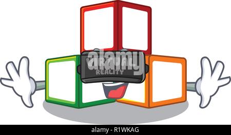 Virtual reality wooden toy with character Wooden blocks Stock Vector