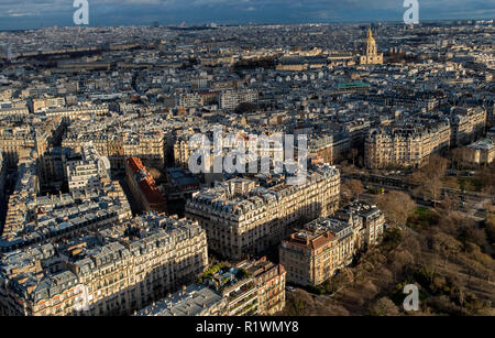 Even on a wintery day Paris reveals its charm and elegance in this view from the Eiffel Tower Stock Photo