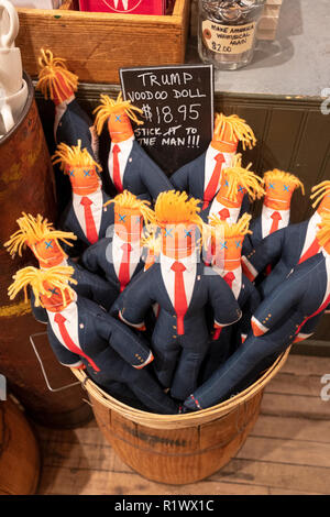 A basket of Donald Trump voodoo dolls for sale at Fish's Eddy, a tchotchke store on Broadway in Lower Manhattan, New York City. Stock Photo