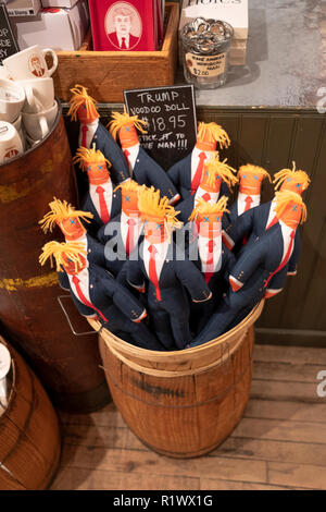 A basket of Donald Trump voodoo dolls for sale at Fish's Eddy, a tchotchke store on Broadway in Lower Manhattan, New York City. Stock Photo