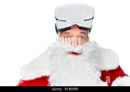 bearded santa claus using vr headset isolated on white Stock Photo