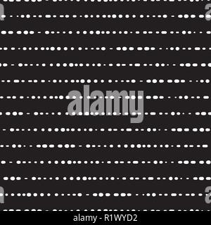 Dotted horizontal lines seamless vector background. White dots on black background. Monochrome abstract pattern design. Abstract geometric lines background. Doodle background. Stock Vector