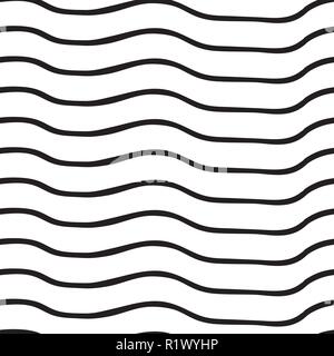 Vector seamless pattern. Horizontal irregular wavy lines black and white. Optical Illusion. Perfect for backgrounds Stock Vector
