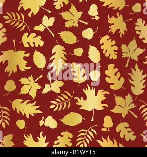 Thanksgiving Gold foil autumn leaf pattern tile Stock Vector