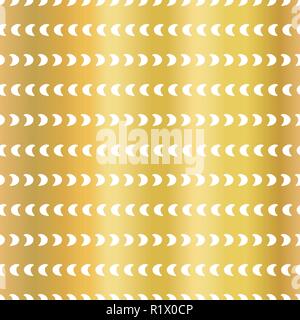 Gold foil half moon shapes seamless vector pattern. White crescents in horizontal lines on golden background. Elegant design for digital paper, web banner, wedding, party invite, birthday celebrations Stock Vector