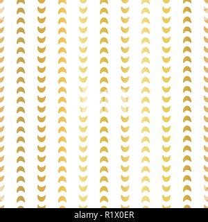 Gold foil half moon shapes seamless vector pattern. Golden crescents in vertical lines on white background. Elegant design for digital paper, web banner, wedding, party invite, birthday celebrations Stock Vector