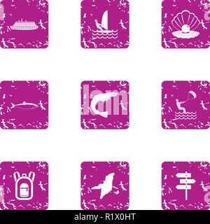 Bottom exploration icons set, grunge style Stock Vector