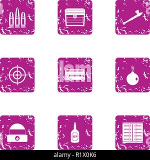 Gun icons set, grunge style Stock Vector