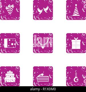 Shindig icons set, grunge style Stock Vector