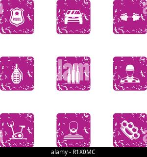 Police icons set, grunge style Stock Vector