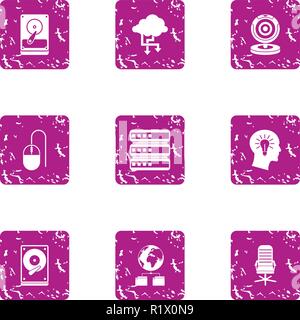 Data processing icons set, grunge style Stock Vector