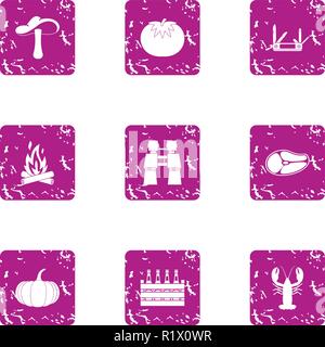 Asian hike icons set, grunge style Stock Vector