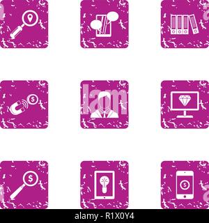 Foreign currency icons set, grunge style Stock Vector