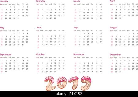 Calendar template set for 2019 year in one vector file. Business organizer design element for print or applications. Regular intervals. Stock Vector