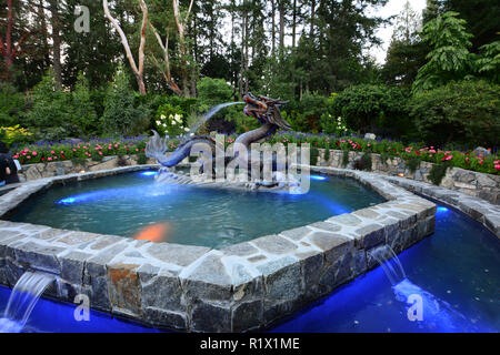 Dragon Fountain in Butchart Gardens in Victoria BC Stock Photo