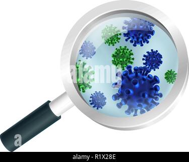 Bacteria or Virus Under A Magnifying Glass Stock Vector