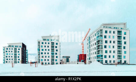 New complex of apartment buildings under development, at winter Helsinki, Finland Stock Photo