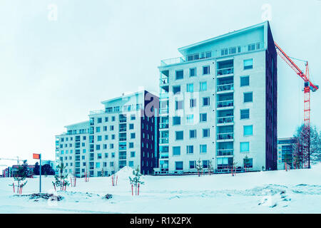 New complex in apartment buildings under development, at winter Helsinki, Finland Stock Photo