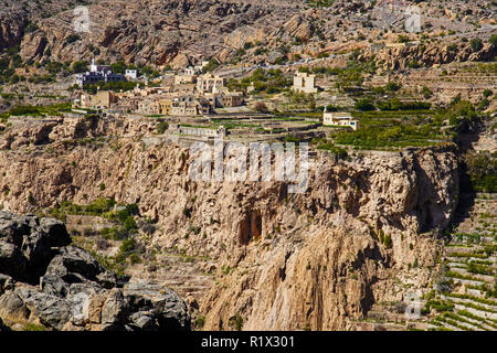 Hillside Village. View from Anantara Al Jabal Akhdar Resort. Located in the hilly The Jebel Akhdar. Al-Hajar Mountains in northeastern Oman. Stock Photo