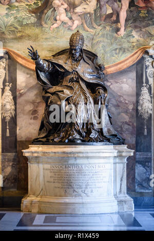 Rome. Italy. Statue of Pope Innocent X by Alessandro Algardi (1645–1649), Hall of the Horatii and Curiatii, Capitoline Museums. Musei Capitolini.  Pop Stock Photo