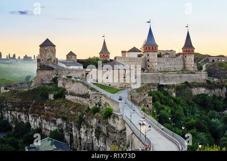 Kamianets-Podilskyi Castle is a former Ruthenian-Lithuanian castle located in the historic city of Kamianets-Podilskyi, Ukraine Stock Photo